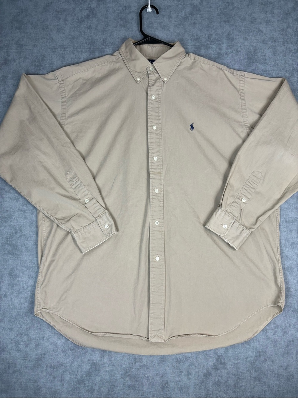 Polo Ralph Lauren Blake Button Down Shirt Men Large Beige Blue Pony Cotton